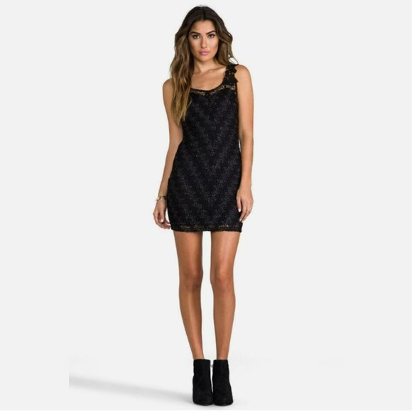 Free People Foiled Again Black Metallic Treaded Lace Bodycon Dress Black Size M - Picture 1 of 12
